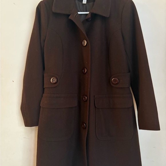 Moda International Women's Size 6P Brown Textured Wool Button Up Pea-Coat - Picture 2 of 4